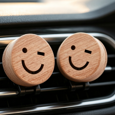 Winking Smiley Face Wooden Car Diffuser Clip