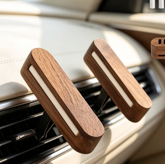 Walnut Wood Car Diffuser Clip with Scent Stick - Image 2