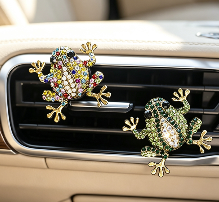 Rhinestone Frog Car Air Freshener Clip With Replacement Pads - Image 2