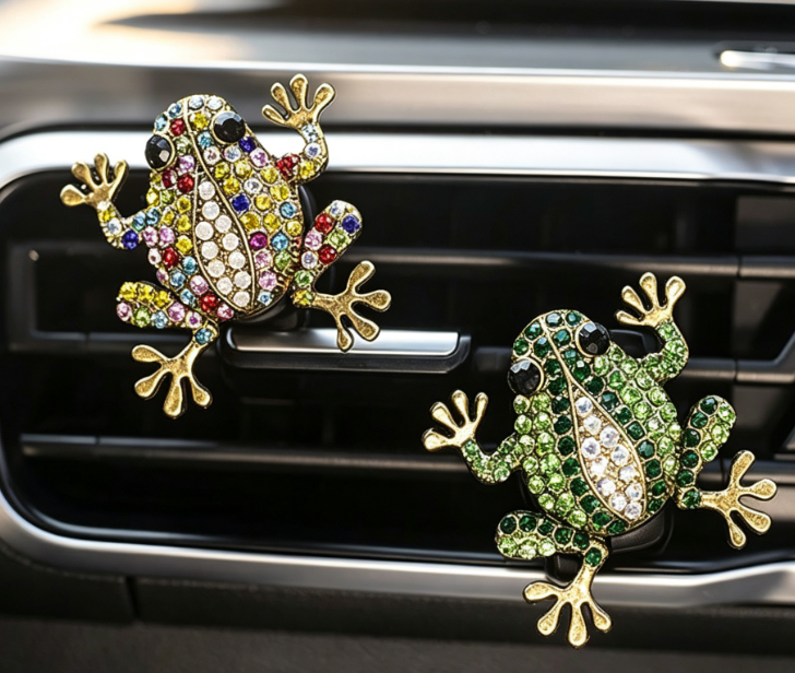 Rhinestone Frog Car Air Freshener Clip With Replacement Pads