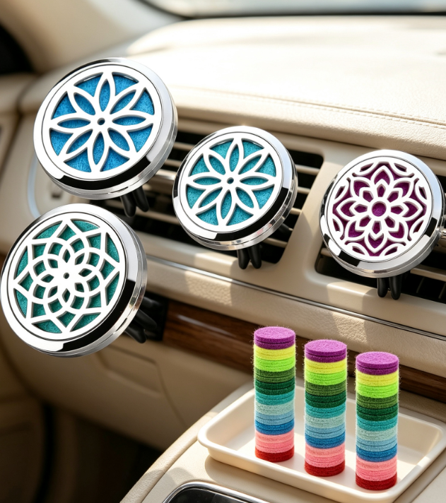 Lotus Metal Car Air Freshener Clip with Replacement Pads - Image 2