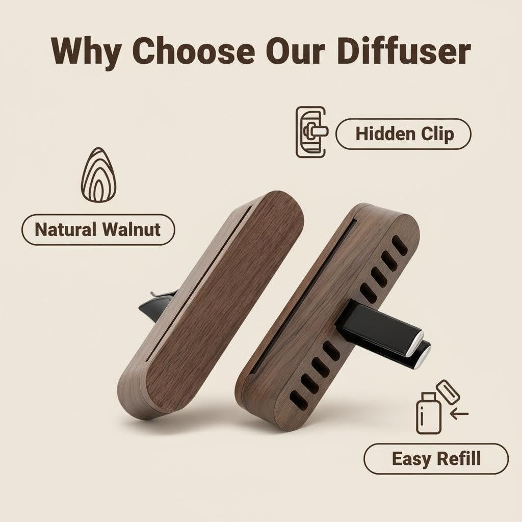 Wooden Car Air Freshener Clip With Replacement Fiber Sticks - Image 2