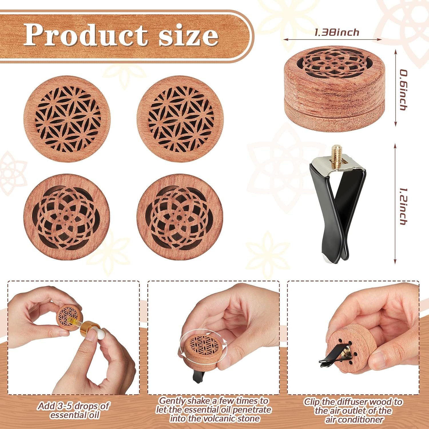 Volcanic Stone And Wood Car Essential Oil Diffuser Clip - Image 2