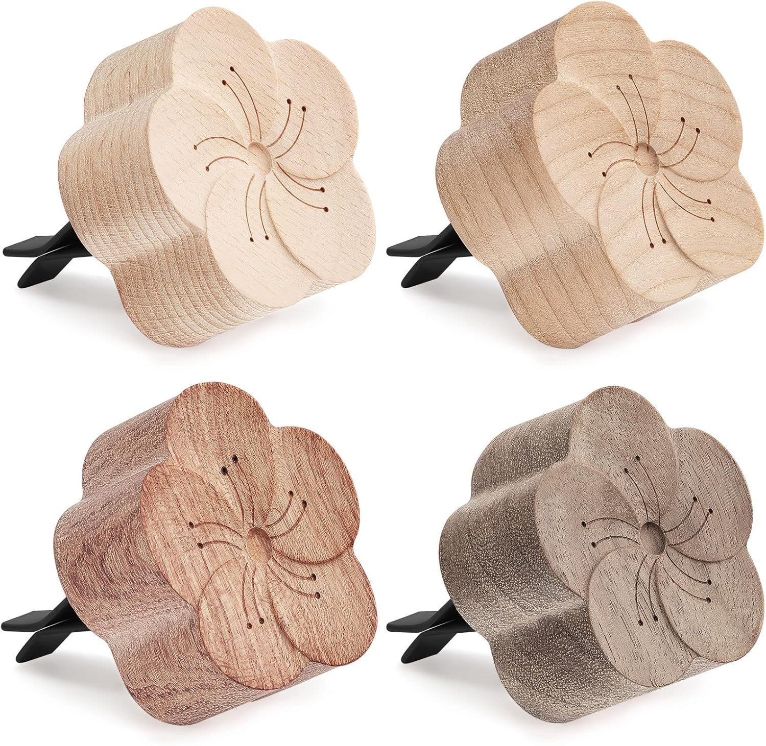 Wooden Flower-Shaped Car Air Freshener Diffuser Clip